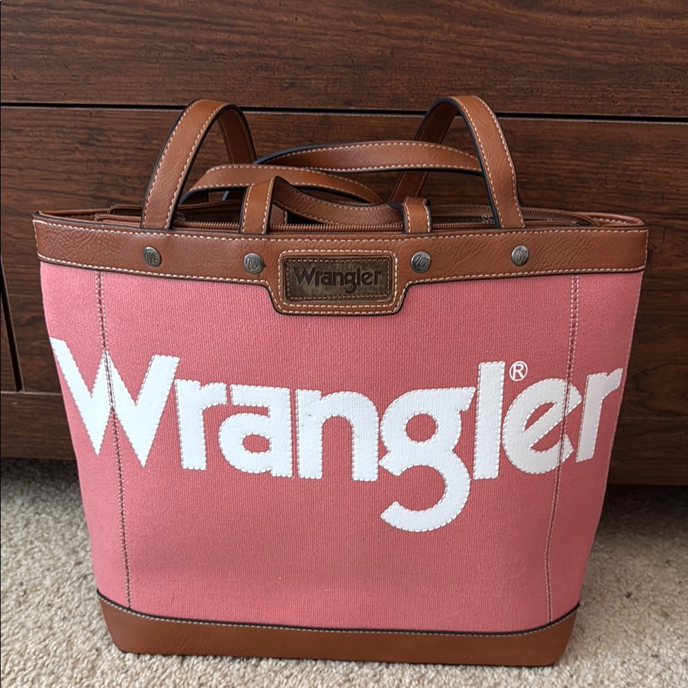 Wrangler Pink Canvas Tote with Brown Accents